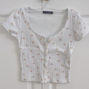 Brandy Melville White Floral Button-Up Crop Top